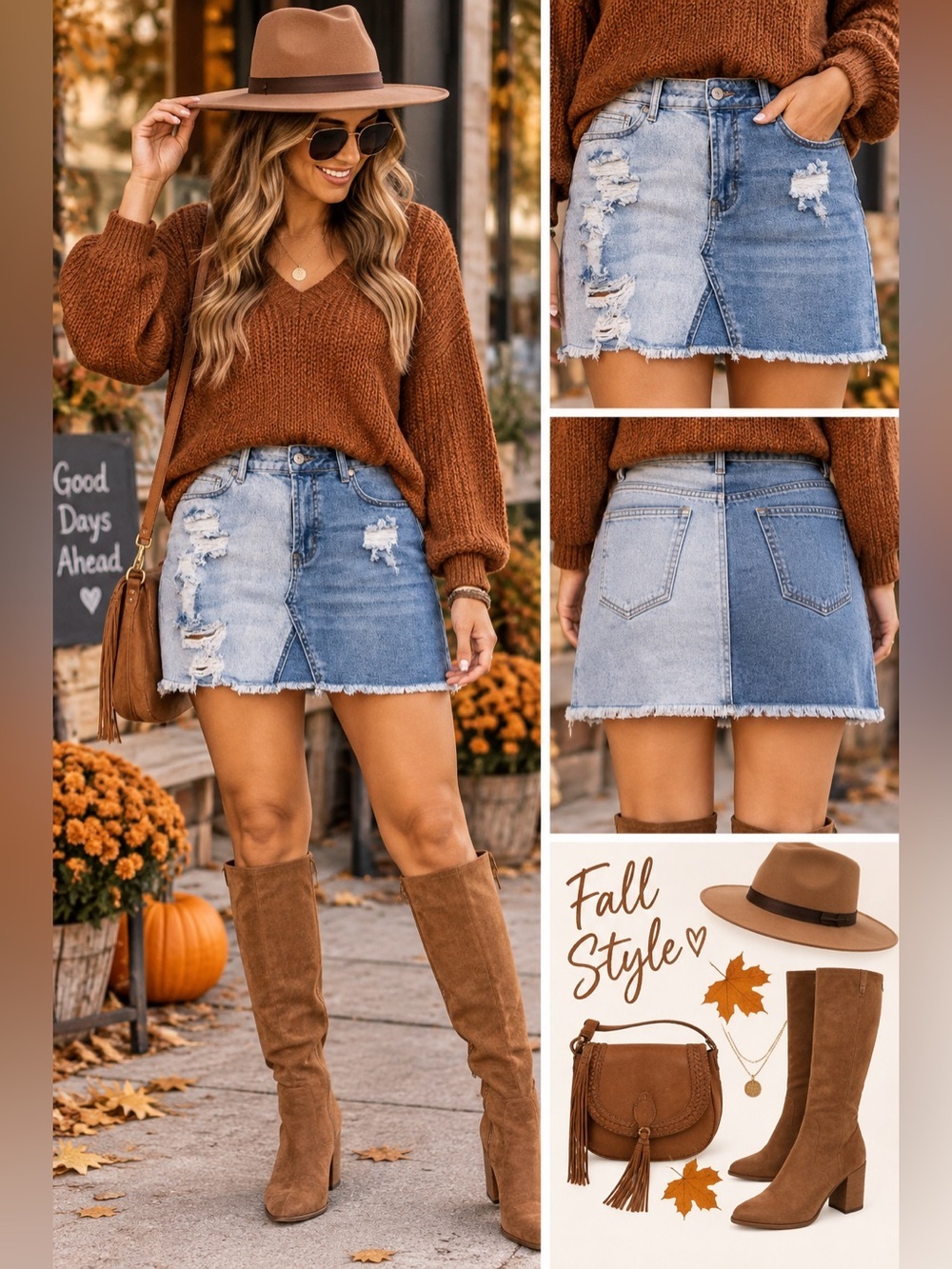 Trendy Altar'd State Two Tone Raw Hem Distressed Denim Medium Mini Skirt Y2K